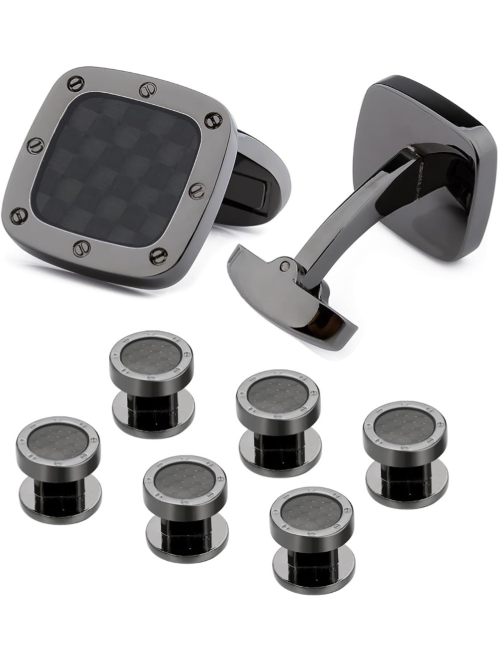 NWT Men's Gunmetal Black Cufflinks and Shirt Stud Set